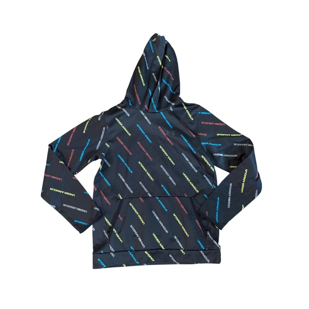 Under Armour Cold Gear Youth's XL Black All Over Print Graphic‎ Spell Out EUC